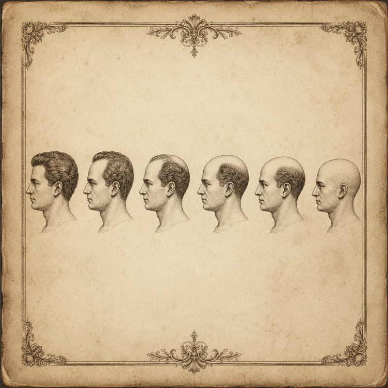 Vintage plate showing patterns of hair loss